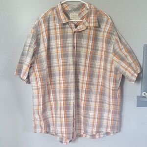 Cabela's Casual Plaid Button Down Shirt in Orange and Gray Size 3X Tall